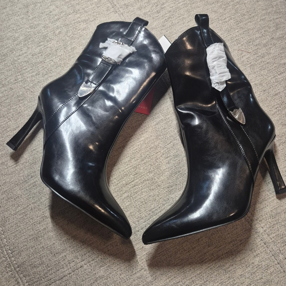 Rampage Black Western Buckle Pointed Toe Stiletto Ankle Boots Size 10 NEW